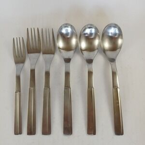 Mixed Lot of 6 Stainless Spoons, Forks Unmarked Modern Flatware